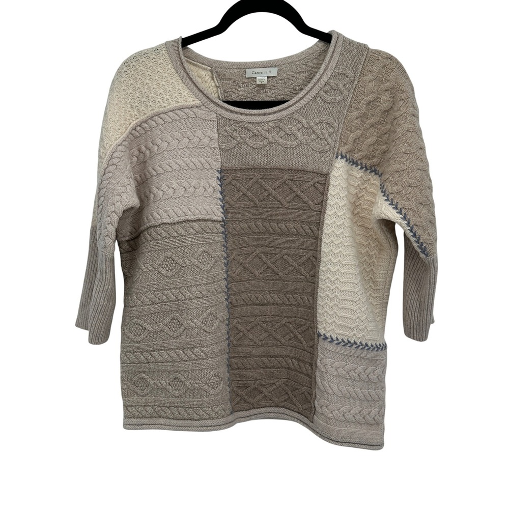 Garnet Hill Merino Wool Fisherman Cable Knit Patchwork Sweater Womens‎ Small